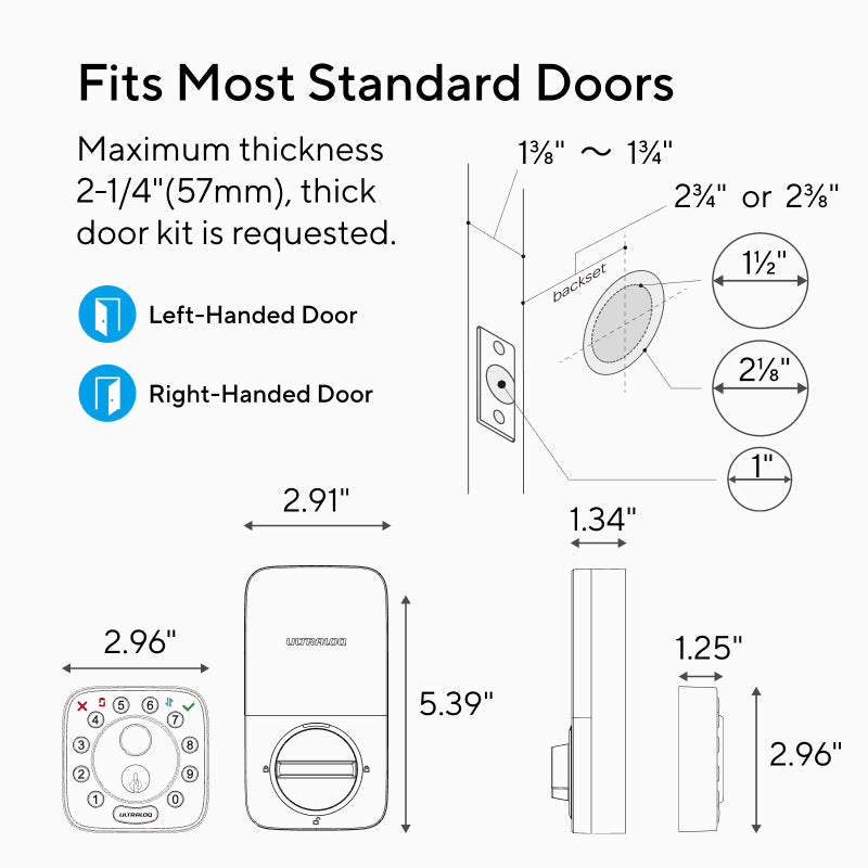 Diagram of ULTRALOQ Bolt Fingerprint smart lock dimensions