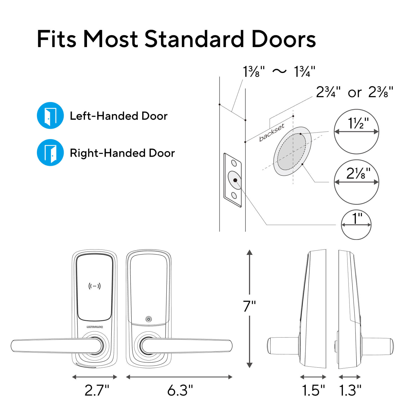 Diagram of ULTRALOQ Latch 5 NFC smart lock dimensions