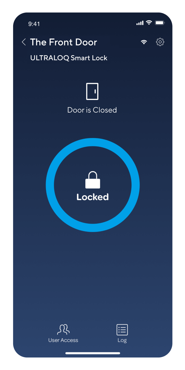 U Home app screen showing control of various devices, including Ultraloq Smart Lock and U-Tec Plug, with a live front porch camera feed at the bottom.