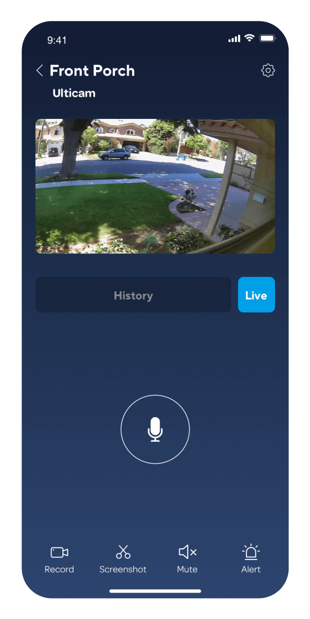 U Home app screen showing continuous device status monitoring, such as live camera feed.